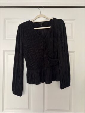 Banana Republic Black Pleated Wrap-Front Blouse